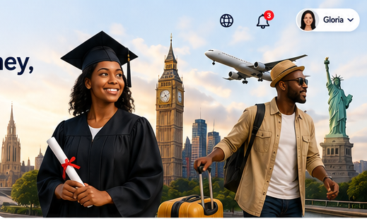 Graduate and international traveller with luggage